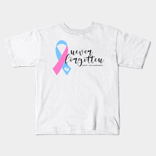 Infant Loss Awareness Month Gift, Never Forgotten, Pink and Blue Ribbon Kids T-Shirt